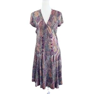 JOSEPH RIBKOFF knee length dress surplice faux wrap multicolor leaf Size 10